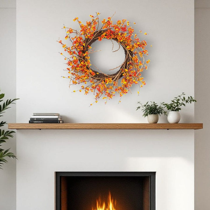 Brown Orange Red Berry & Twig Fall Wreath – 25" Traditional Autumn Door Decoration | Styrofoam Base Artificial Wreath | Trufairs