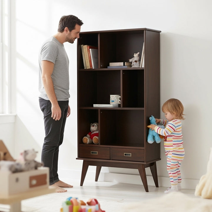 Draper - Mid Century Wide Bookcase and Storage Unit - Medium Auburn Brown
