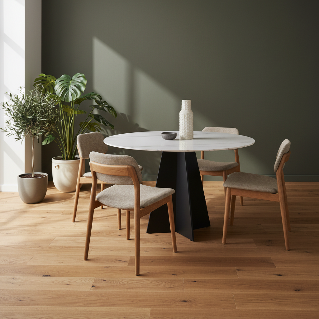 Izar Dining Table White – Modern Faux Marble Round Table | Dining Table | Trufairs