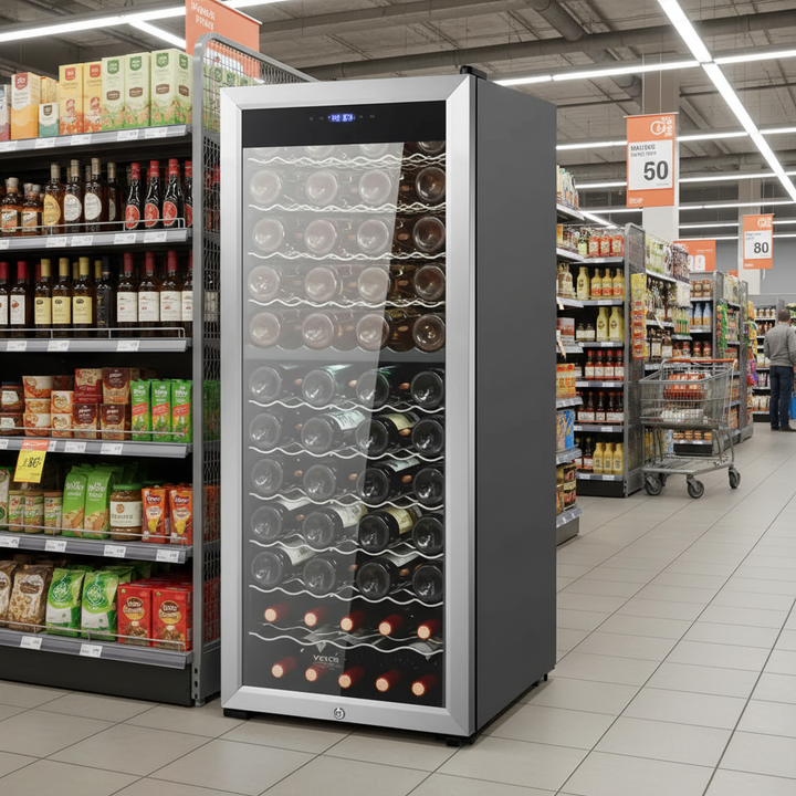 VEVOR 80-Bottle Wine Cooler, Dual Zone & Dual Temperature Wine Fridge, Freestanding Refrigerator with Circulating Air-cooling and Digital Control, Mirrored Glass Door with UV Protection, for Home Bar