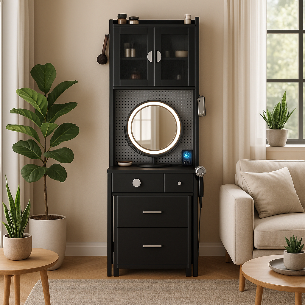 Ultimate Compact Beauty Station with Smart LED Mirror and Charging Hub - Space-Saving Vanity Desk with Hidden Storage Stool for Small Bedrooms