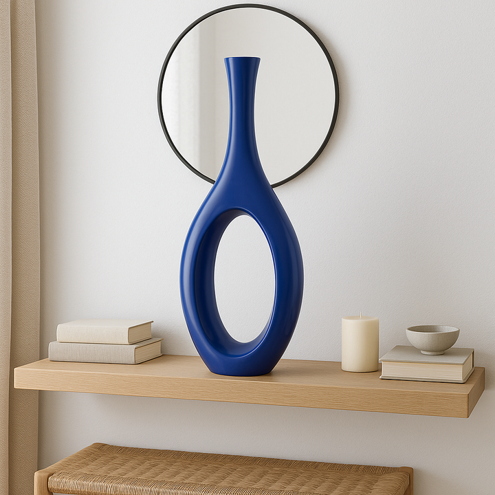 Premium Trombone Vase Small in blue - Contemporary Resin Floor Sculpture with Glossy Finish