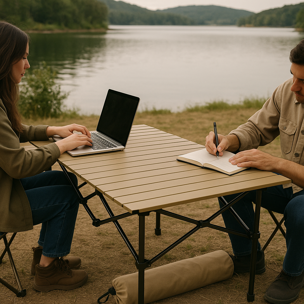 TrailMate Folding Carbon Steel Camping Table – Portable Roll-Up Picnic & BBQ Table with Carry Bag