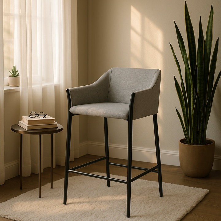 Andover Barstool - Contemporary Steel Frame Bar Stool with Poly Linen Upholstery for Modern Homes and Commercial Spaces