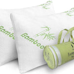 Two shredded memory foam pillows stacked on a white background