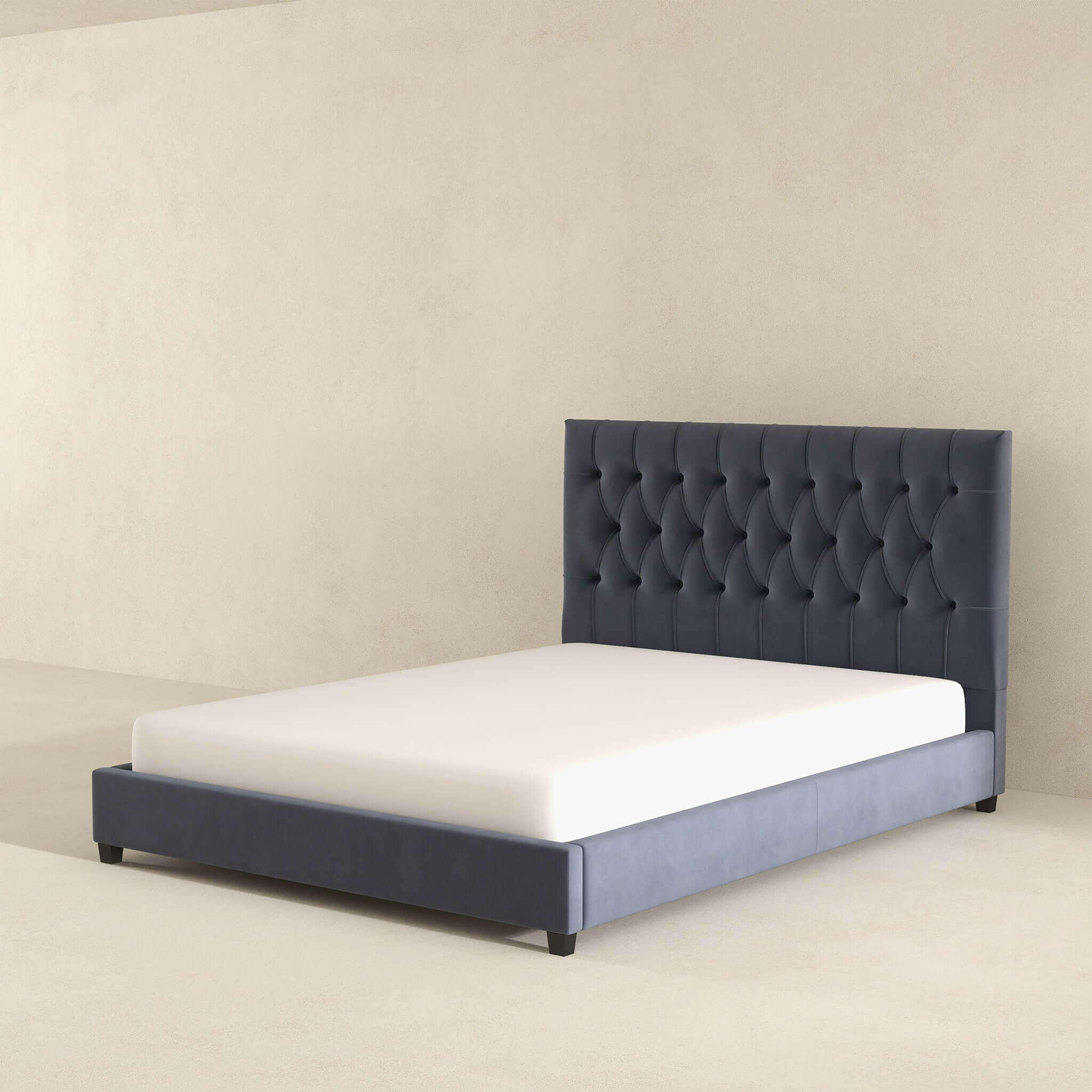 Donald Mid Century Modern Grey Velvet Platform Bed Queen