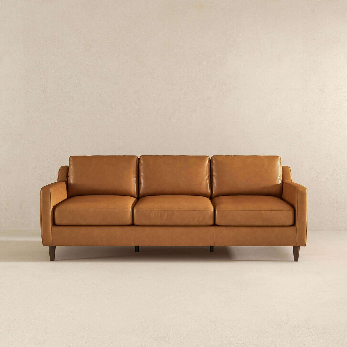 Cooper Mid Century Modern Tan Leather Sofa