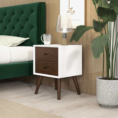 Caroline Mid Century Modern Style White Night Stand 2-Drawer