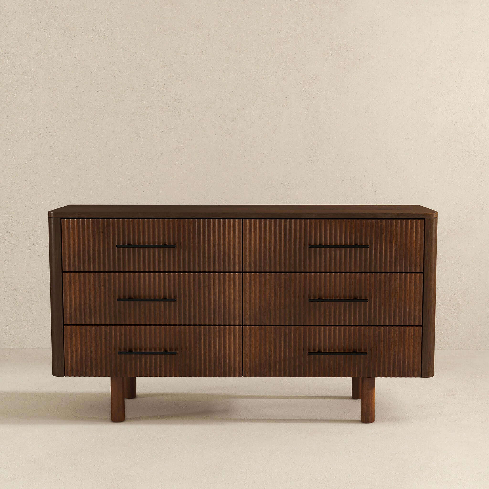 Logan Mid Century Modern Walnut Dresser With 6 Drawers