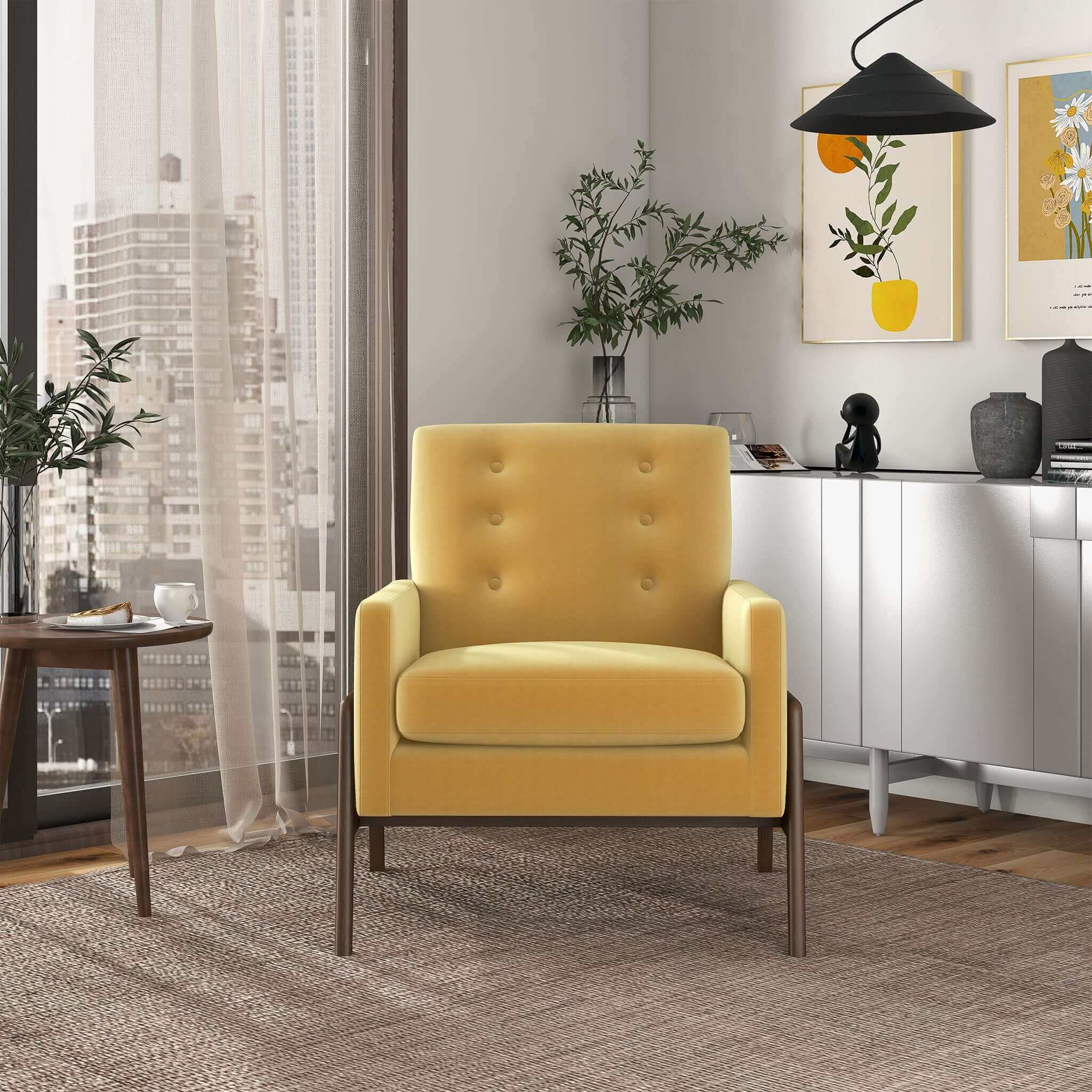 Cole Solid Wood Dark Yellow Velvet Lounge Chair