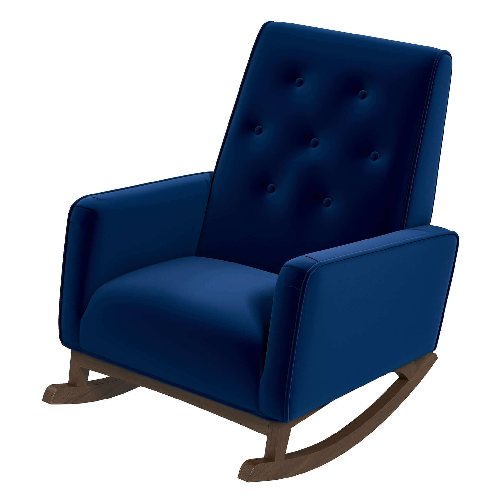 Demetrius Dark Blue Velvet Solid Wood Rocking Chair