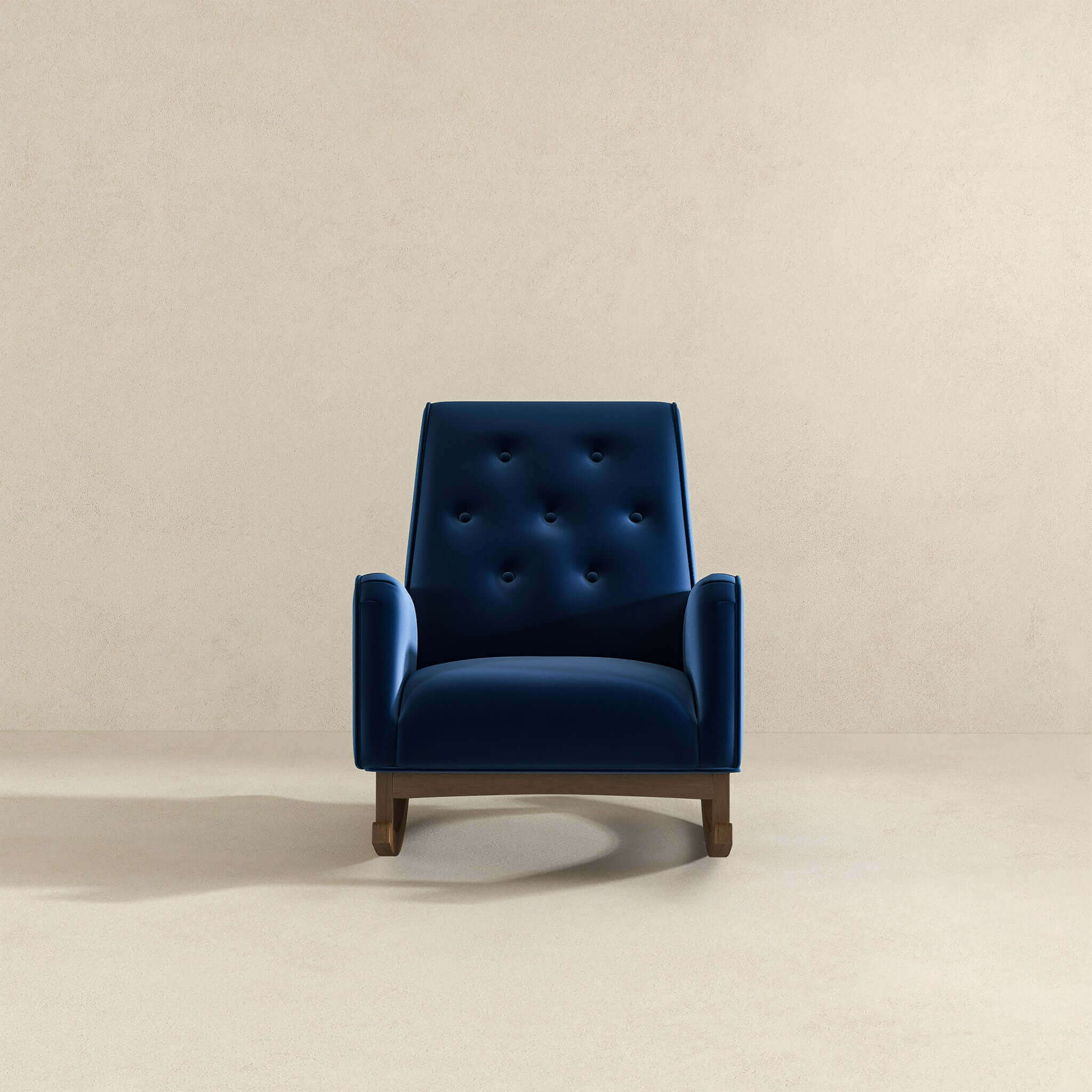 Demetrius Dark Blue Velvet Solid Wood Rocking Chair