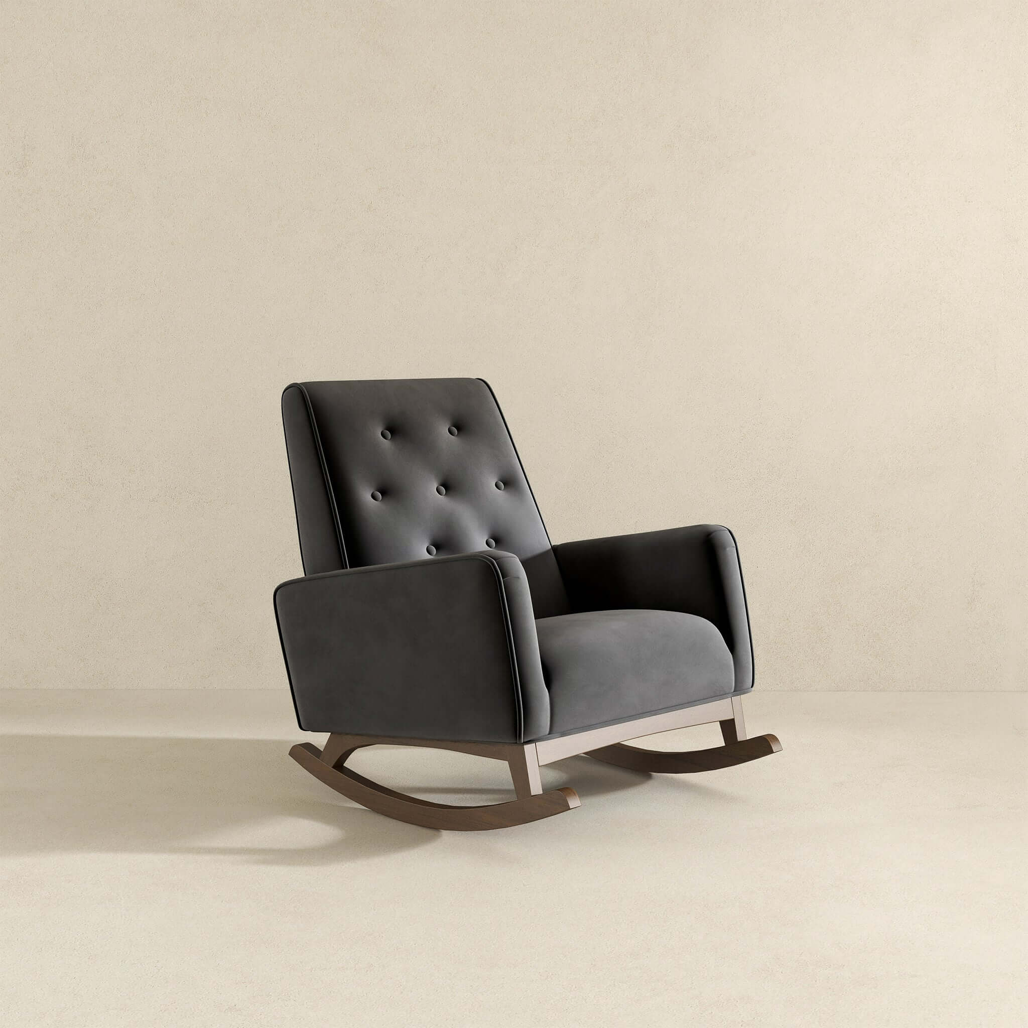 Demetrius Dark Grey Fabric Solid Wood Rocking Chair