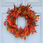 22-inch artificial fall wreath with seasonal autumn foliage and decorative accents