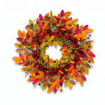 22-inch artificial fall wreath with seasonal autumn foliage and decorative accents