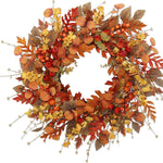 22-inch artificial fall wreath with seasonal autumn foliage and decorative accents