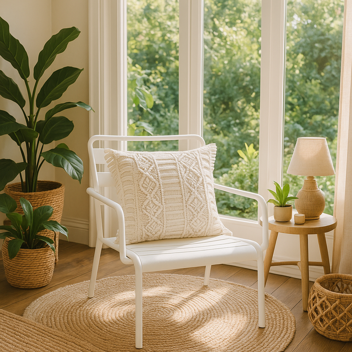 Premium 24" x 24" White Zippered Tropical Indoor Outdoor Throw Pillow with Island Style Design