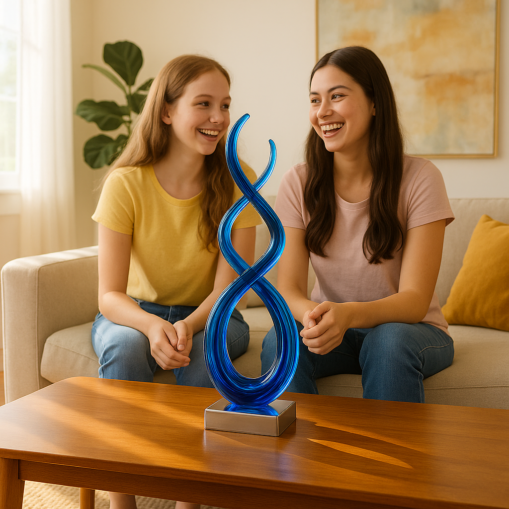 Premium 11" Clear and Blue Murano Glass Modern Abstract Tabletop Sculpture - Contemporary Artisan-Crafted Decorative Accent