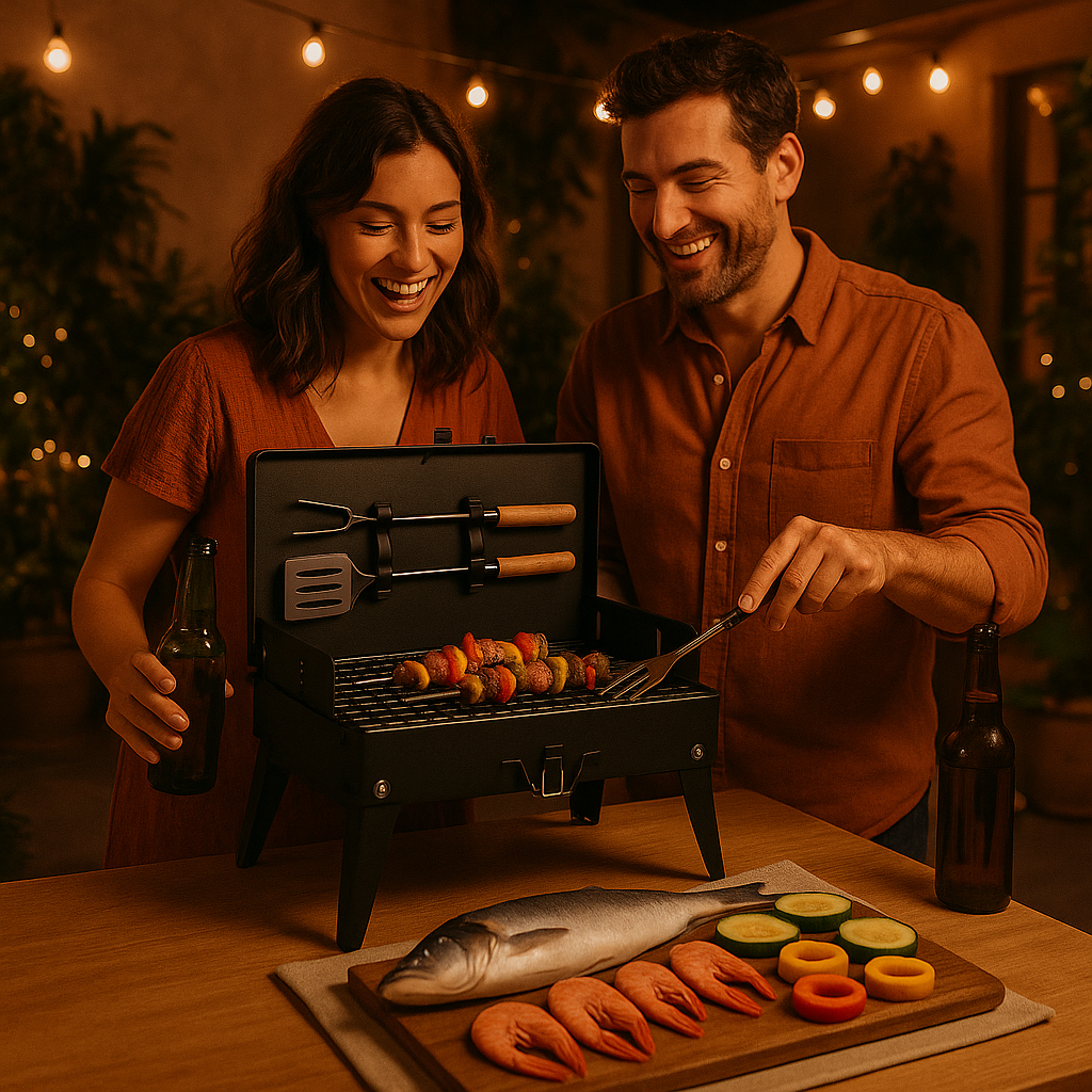Compact Collapsible Iron Square Charcoal Grill with Flat-Fold Design