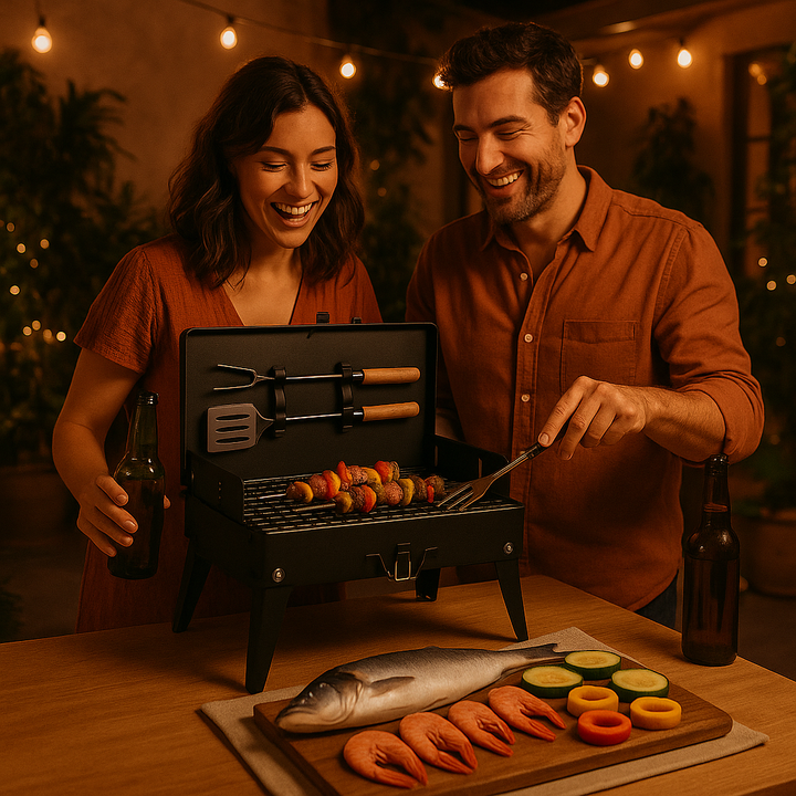 Compact Collapsible Iron Square Charcoal Grill with Flat-Fold Design