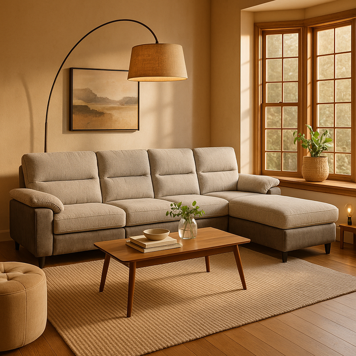 Multi-Functional Brown & Beige Sectional Sleeper with Power Recliner & Storage - 4-Seat Left-Facing Sofa