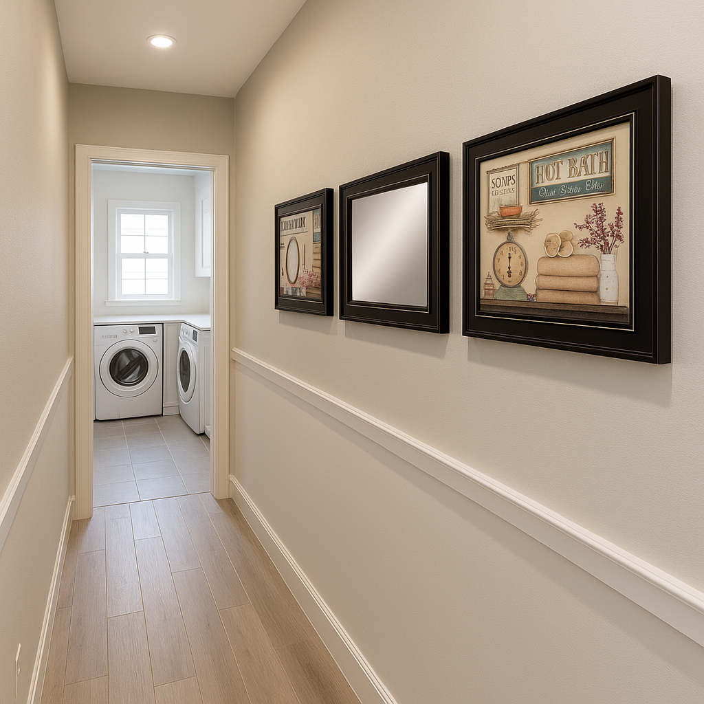Refined Trio Black Rim Gallery Bathroom Art & Mirror Set