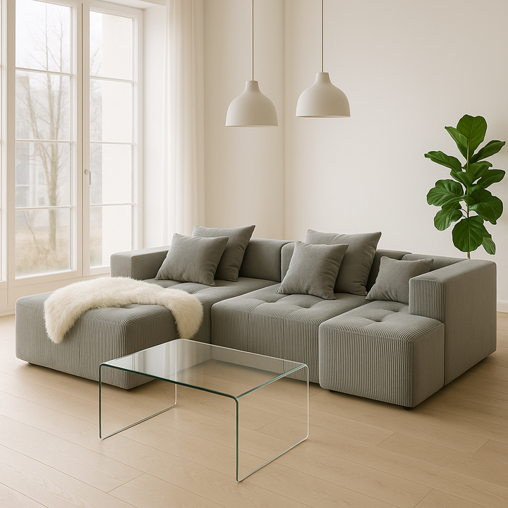 Premium 105.5" Modular Cloud Sectional Sofa - Wrinkle-Resistant Corduroy L-Shape Couch with Tufted Design & No Assembly Required