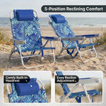 Dimension diagram of the 350 lb capacity backpack beach chair showing open height, width, and folded size measurements