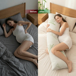 Premium Queen and King size bamboo pillow feature icons for memory foam, washable cover, hypoallergenic and breathable fabric