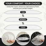 Bedroom lifestyle photo with traditional pillow versus ergonomic pillow support diagram