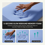 Bedroom lifestyle photo with traditional pillow versus ergonomic pillow support diagram