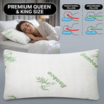 Bedroom lifestyle photo with traditional pillow versus ergonomic pillow support diagram