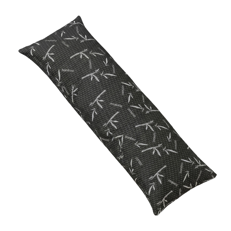 Two folded white bamboo-cover memory foam pillows with green bamboo leaf print, King, 20x36 in, studio shot