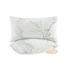 Two folded white bamboo-cover memory foam pillows with green bamboo leaf print, King, 20x36 in, studio shot