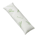 Two folded white bamboo-cover memory foam pillows with green bamboo leaf print, King, 20x36 in, studio shot