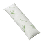 Two folded white bamboo-cover memory foam pillows with green bamboo leaf print, King, 20x36 in, studio shot