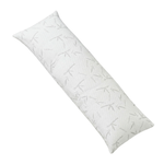Two folded white bamboo-cover memory foam pillows with green bamboo leaf print, King, 20x36 in, studio shot