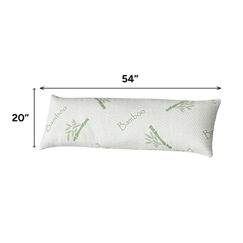 Bamboo memory foam pillow size diagram showing 36-inch width and 20-inch height