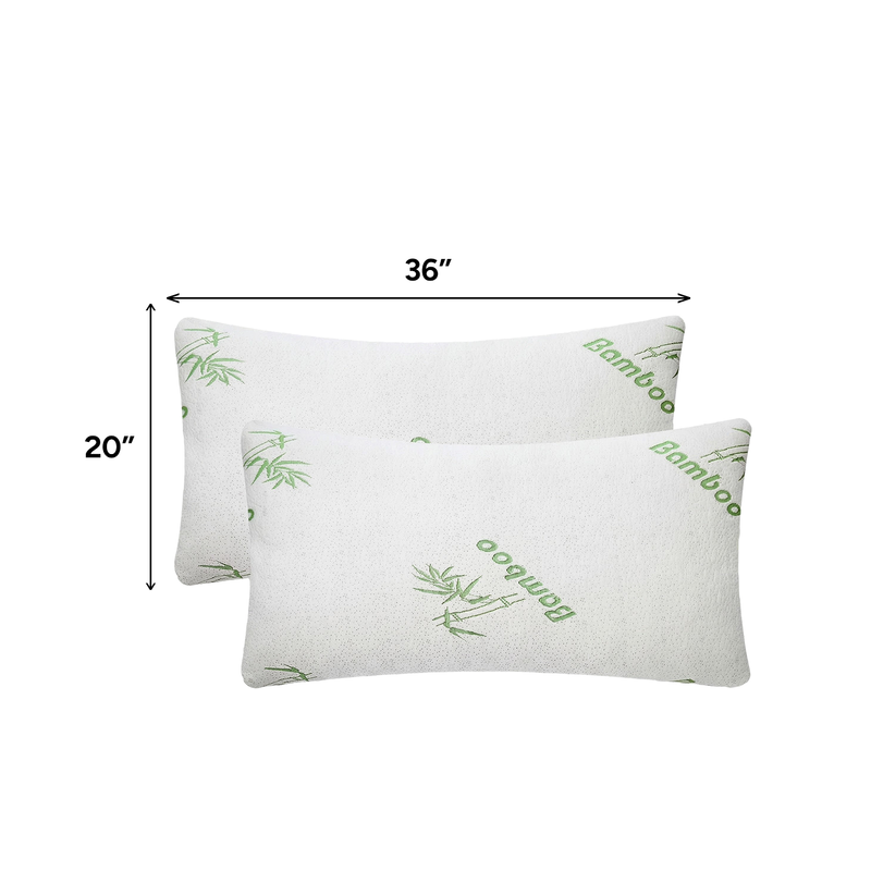 Bamboo memory foam pillow size diagram showing 36-inch width and 20-inch height