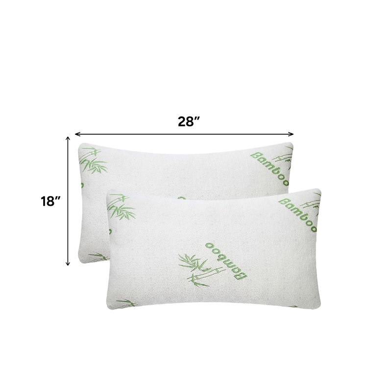 Bamboo memory foam pillow size diagram showing 36-inch width and 20-inch height
