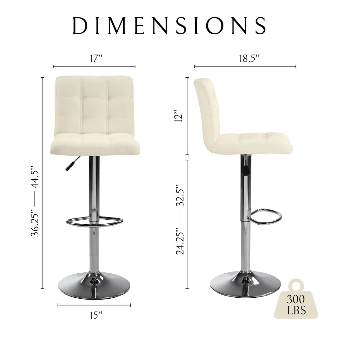Café Blanc Square Cushion Counter Stools - Modern White Bar Chairs with Back Support (Set of 2)