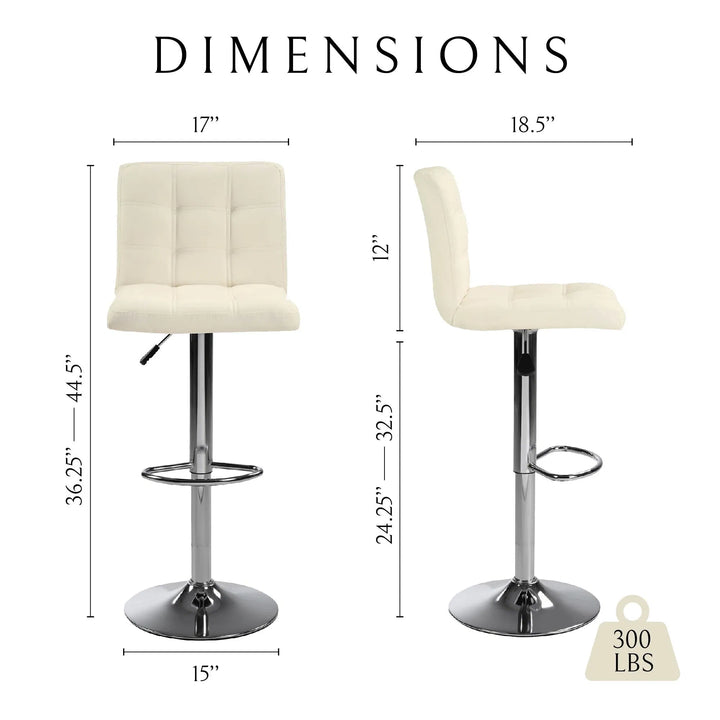 Café Blanc Square Cushion Counter Stools - Modern White Bar Chairs with Back Support (Set of 2)