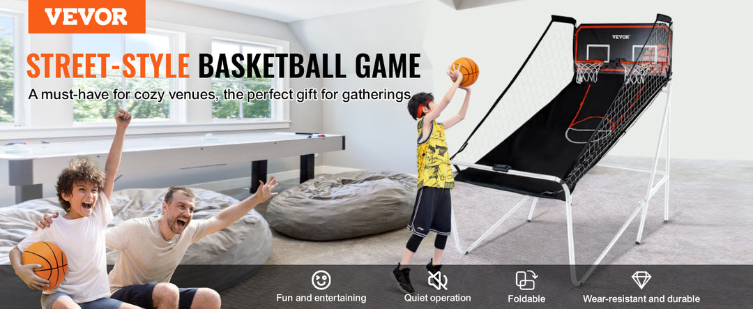 VEVOR Foldable Basketball Arcade Game Indoor Basketball Game with 4 Balls 8 Game Modes Electronic Scoreboard Inflation Pump