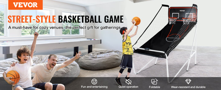 VEVOR Foldable Basketball Arcade Game Indoor Basketball Game with 4 Balls 8 Game Modes Electronic Scoreboard Inflation Pump
