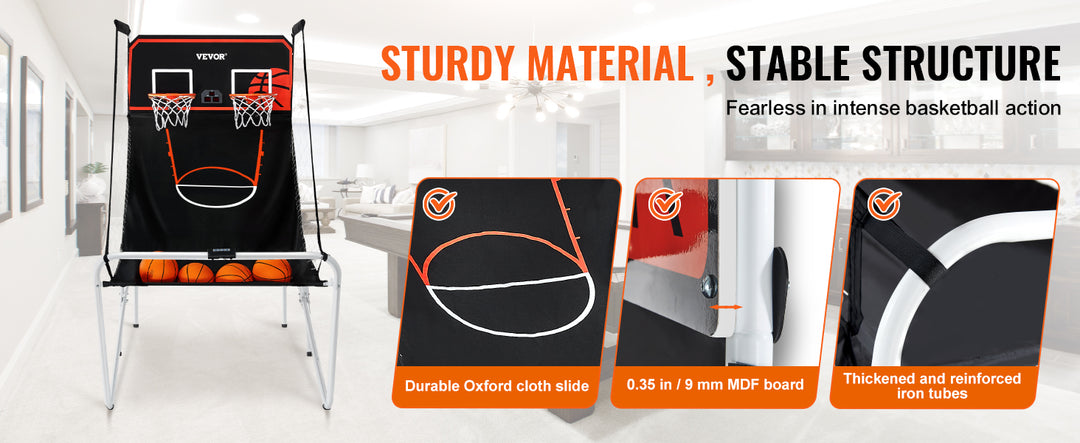 VEVOR Foldable Basketball Arcade Game Indoor Basketball Game with 4 Balls 8 Game Modes Electronic Scoreboard Inflation Pump