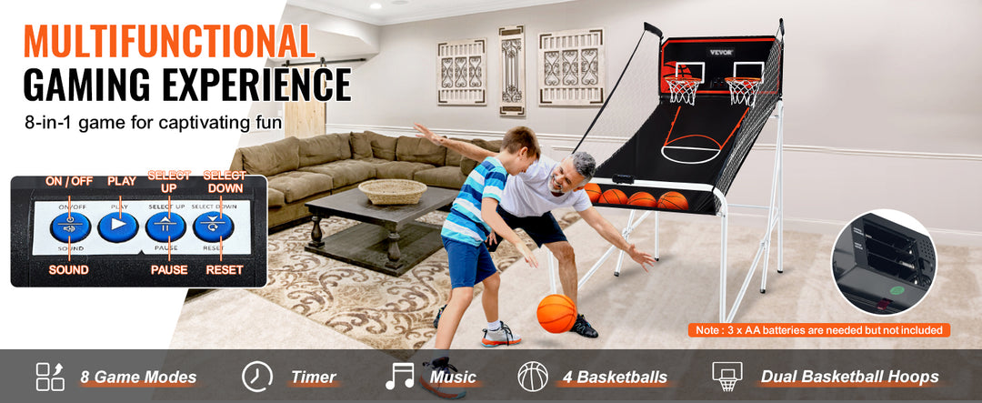 VEVOR Foldable Basketball Arcade Game Indoor Basketball Game with 4 Balls 8 Game Modes Electronic Scoreboard Inflation Pump