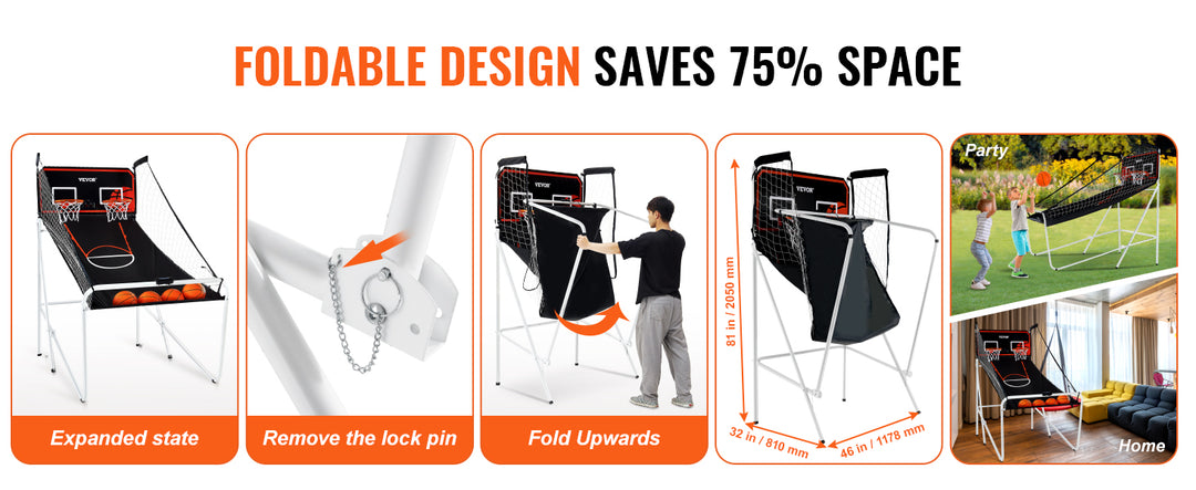 VEVOR Foldable Basketball Arcade Game Indoor Basketball Game with 4 Balls 8 Game Modes Electronic Scoreboard Inflation Pump