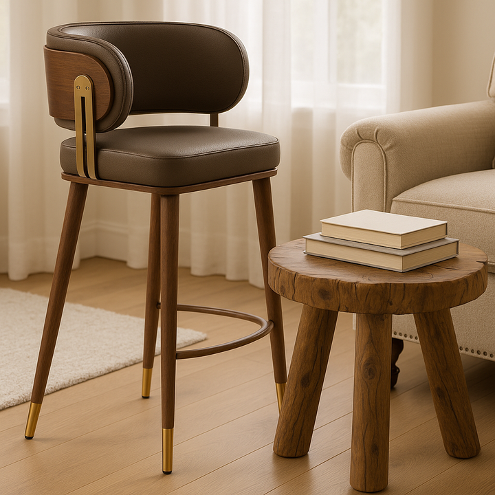 Premium Brew Barstool Collection - Brown & Walnut 2-Piece Set with 100% Polyurethane Upholstery