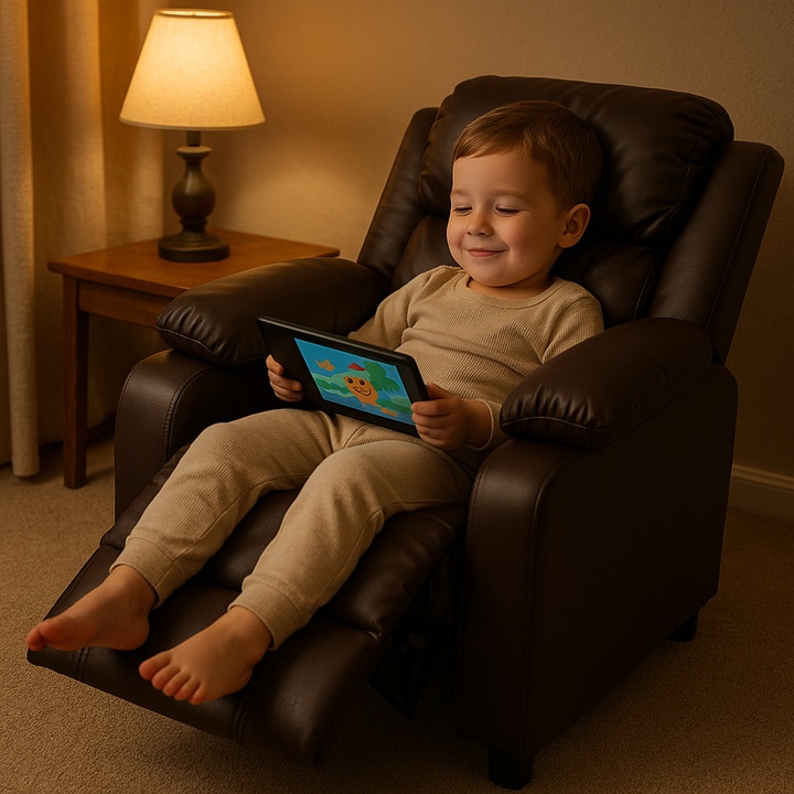 Premium Kids Recliner Chair with Storage Armrest - Solid Wood Frame Children's Lounge Sofa for Entertainment & Comfort