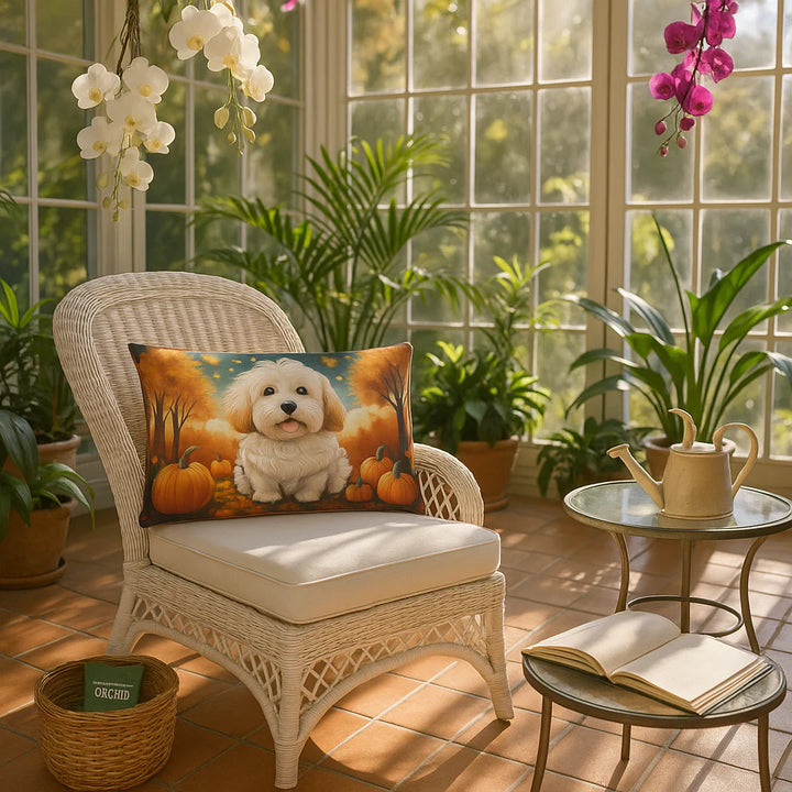 Exclusive Autumn Leaves Coton de Tulear Throw Pillow - Premium 12" x 16" Seasonal Collection